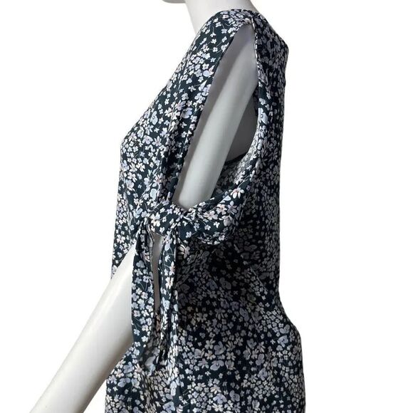 H&M Floral 3/4 Open Sleeve Mini Dress Dark & Light Blue Size 4 - Picture 4 of 5